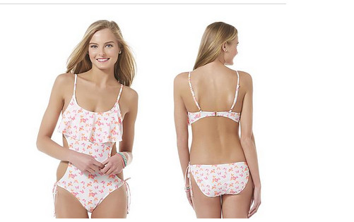 Womens Juniors Designer One Piece Medium M Cut out Bikini Swimsuit White Flounce