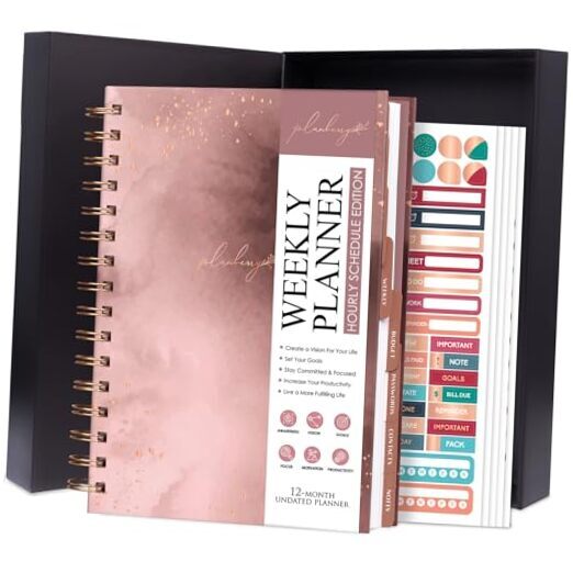 Hourly Schedule Planner Premium – Undated Weekly 6.9″ x 8.5″ Rose Gold