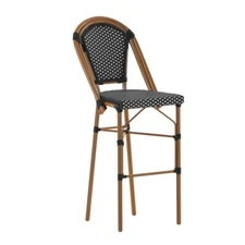Bistro Style 30" High Barstool Chair With Black/White PE Rattan & Aluminum Frame
