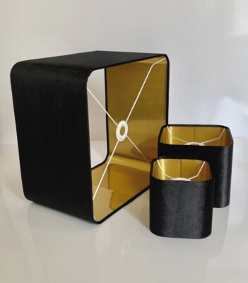Neu Luxus HQ Schwarz Samt Rund Quadrat Goldfutter Lampenschirm Pendelschirm