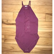 Victoria  s Secret PINK Burgundy Wine Lace Panel Bodysuit XS