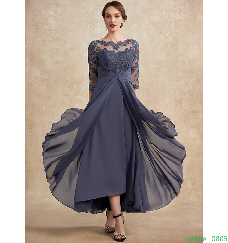 Womens Fashion Bridal Half Sleeves Dress Lace Chiffon Party Lace UP Back Hot