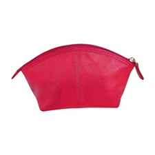 ILI New York LEATHER Pouch/Makeup Bag RED Zipper Close TOILETRIES Case (Small)