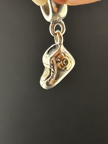 RETIRED Pandora Sterling 925 14k Gold Baby Bootie Dangle Charm - Picture 2 of 7