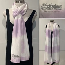 SUNSHINE & SHADOW $325 Purple/White Tie-Dye Silk Scarf 53x 230cm Handroll Hems