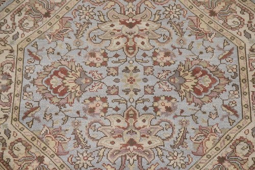 Floral Heriz Serapi Light Blue/ Ivory Octagon Rug 6'x6' Wool Hand-knotted Carpet - Picture 4 of 12