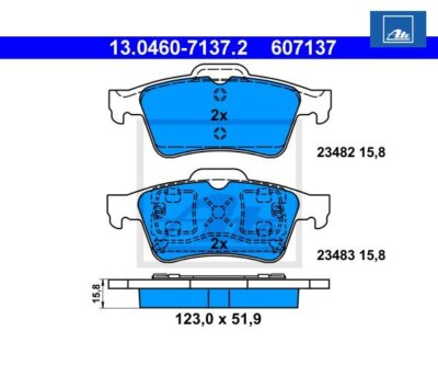 Brake pad set, disc brake ATE 13.0460-7137.2 for Nissan