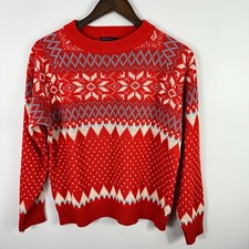 Vintage 90s JCPenny Nordic Fair Isle Sweater Mens Medium Red Heritage Ski Scandi