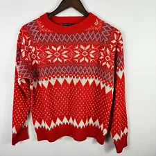Vtg JCPenney Sweater Men M Red Nordic Knit Fair Isle Holiday Retro 90s Grandpa