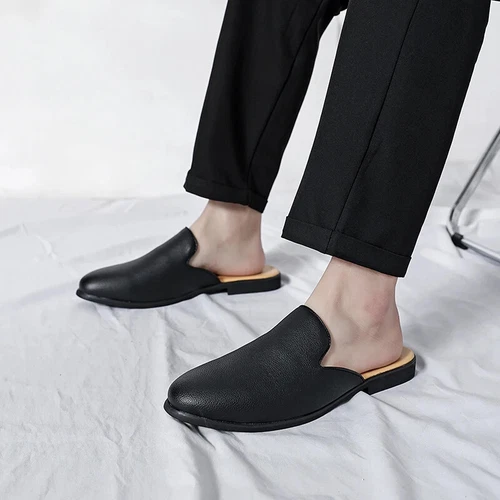 Medio mocasín para hombre pantuflas sin cordones laterales informales zapatos planos calzado masculino 38-47 - Imagen 6 de 19