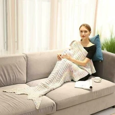 Mosiso Mermaid Tail Blanket for Kids Adult,Knit Crochet Snuggle Sleeping Blanket