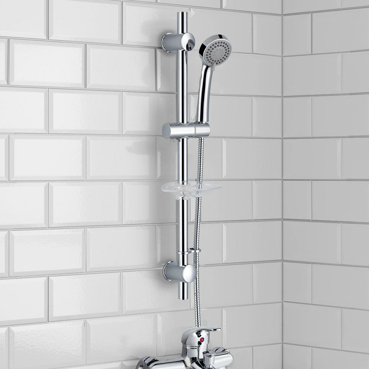 PROCONTUR ADJUSTABLE CHROME 3 MODE HANDSET SHOWER SLIDER RISER RAIL KIT HEAD SET