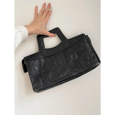 Vintage schwarze Leder Patchwork Handtasche, Retro Handtasche mit, 80er Jahre...