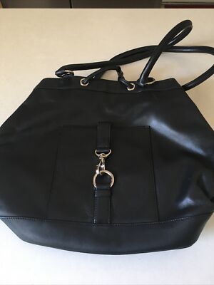 TALBOTS ~Bucket Style ~Black ~Genuine Leather Purse / Handbag