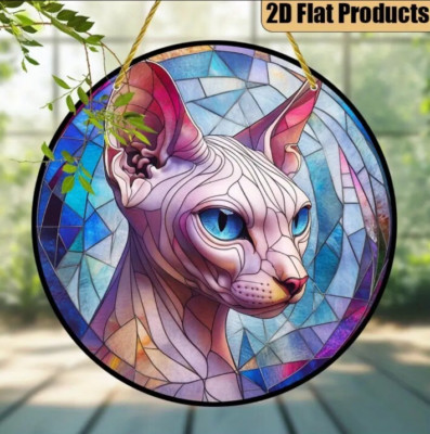 Sphynx KATZE SONNENFÄNGER Fenster Tür Ornament Sonnenfänger UK Verkäufer Glatze Muschi Katze