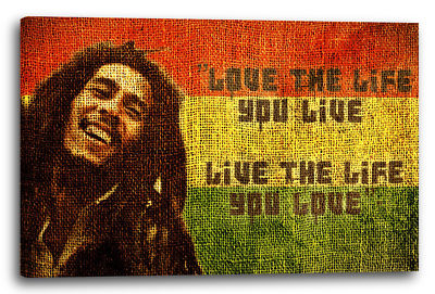 Lein-Wand-Bild: Bob Marley King of Reggae Zitat vor Jamaika-Farben