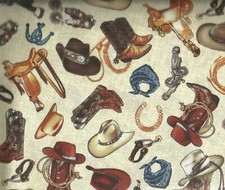 Wild Wild West cowboy hats boots tan Studio e fabric 15 inch piece