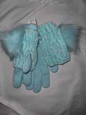 Justice Aqua Gloves With Faux Fur Fingerless Covers