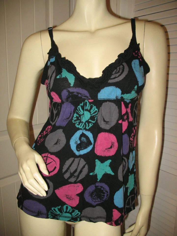 Top de espagueti Arizona vintage Y2K para mujer cuello en V grande negro multicolor geométrico Foto 2 de 4