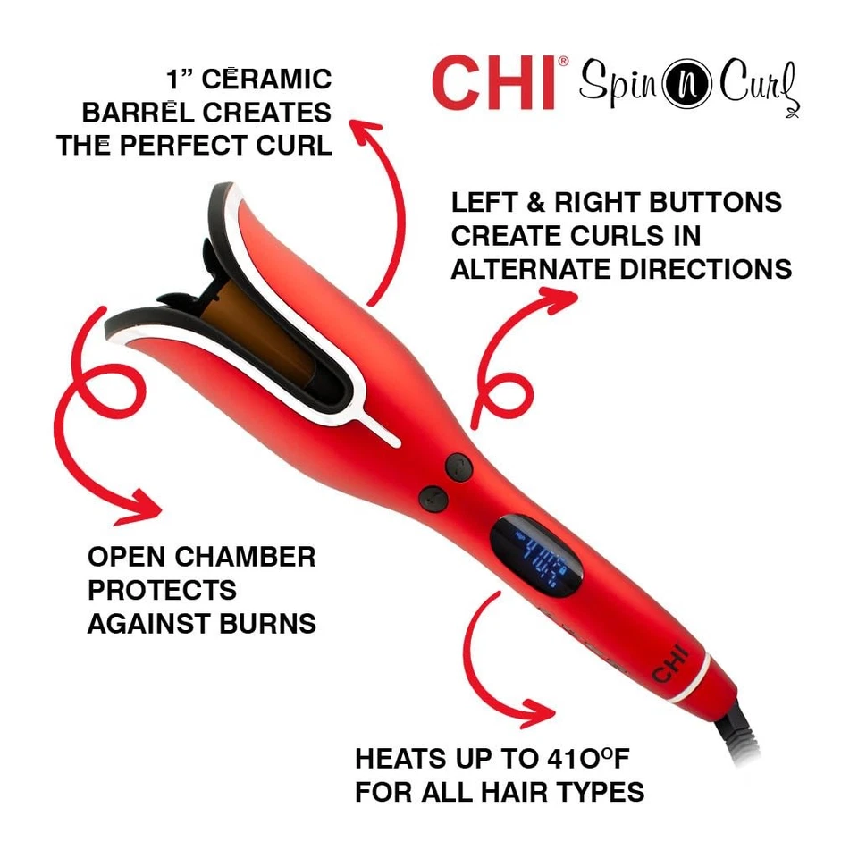CHI Spin N Curl, Curling Iron For Healthy & 1 Count (Pack of 1), Ruby Red  - Image 2 of 4