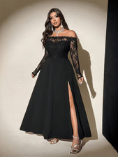 PLUS SIZE OFF THE‑SHOULDER MESH LONG SLEEVE DRESS BLACK 2XL 3XL 4XL 5XL