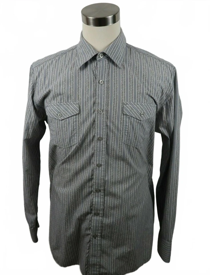 Blue by Pronto Uomo Mens Button Up Gray Striped Dress Shirt XLT - Image 2 of 4
