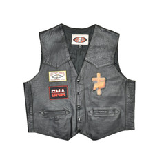 Z1R Black Leather Motorcycle Vest Men's Size 46 Patches Biker Vest