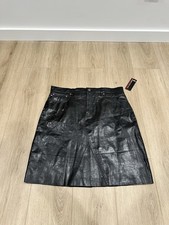 NWT Vintage Ralph Lauren Leather Skirt Womens Size 14 Black Polo Jeans Retro