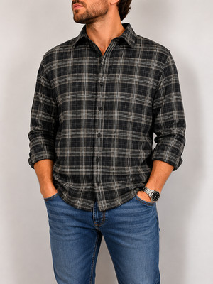 Merrell Mens L Gray Plaid Button Up Shirt Long Sleeve Opti-Wick UPF 20+ Outdoor