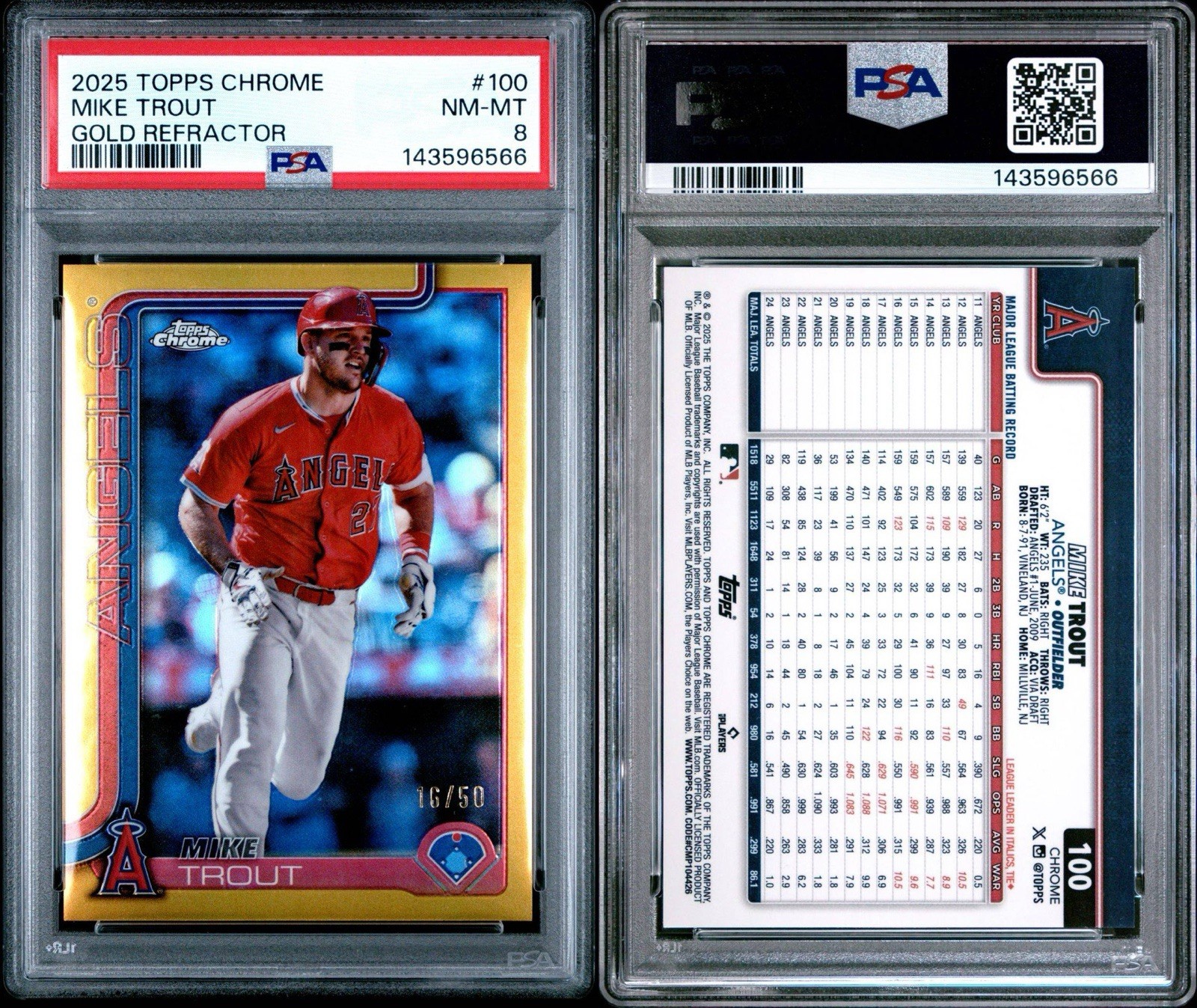 2025 Topps Chrome Mike Trout TRUE GOLD REFRACTOR  /50 Angels PSA 8 view 3