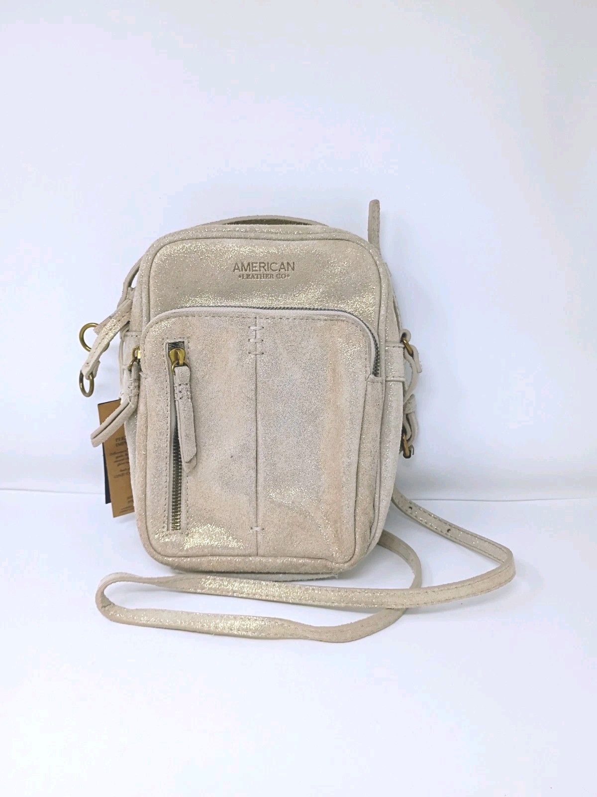 NEW American Leather Co Cleveland Leather Crossbody Stone Shimmer