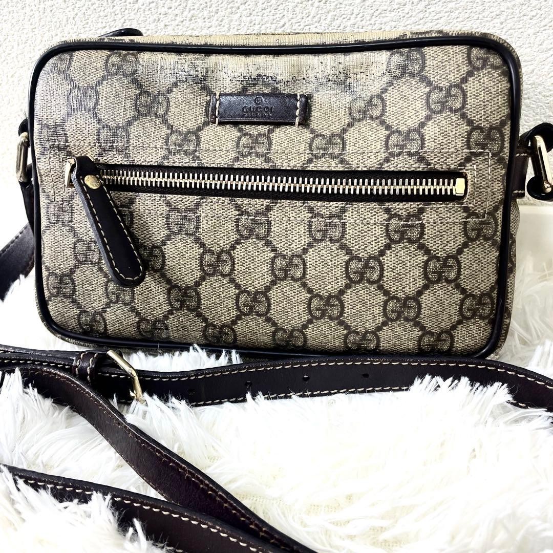 GUCCI 201447 467891 GG Supreme Shoulder Bag PVC Leather Brown Vintage From Japan thumbnail 9