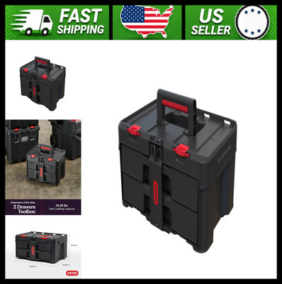 Keter Stack-n-Roll 2 Drawer Tool Box for Small Parts and Tool Accessories