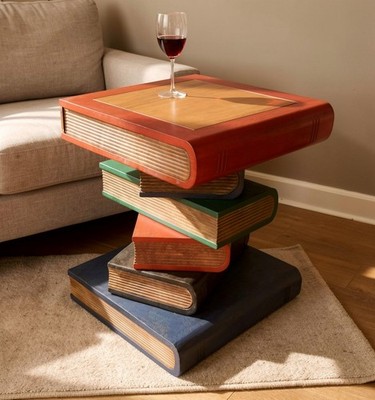 Bücherstapeltisch/bemalt/Lampentisch/Pflanzenständer/Massivholz/handgeschnitzt 16'' 