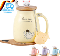 Geschenke FüR Frauen Katzen-Tasse SüßE Keramik Kaffeetasse Mit Deckel,Edelstahl