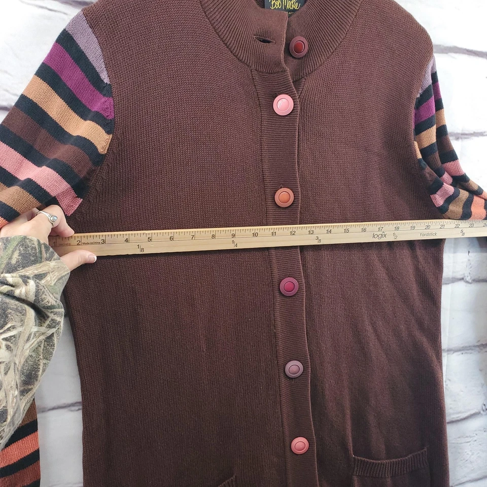 Cárdigan suéter Bob Mackie para mujer grande multicolor a rayas bolsillos con botones Foto 4 de 4