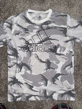 Adidas Boys T Shirt Short Sleeve White Camo Print Adidas Logo Youth Size Medium