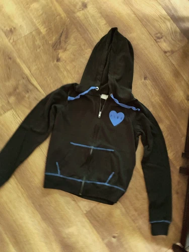 UNDERCOVER FELPA CON CAPPUCCIO Victoria's Secret ROSA cuore blu full zip XS nera