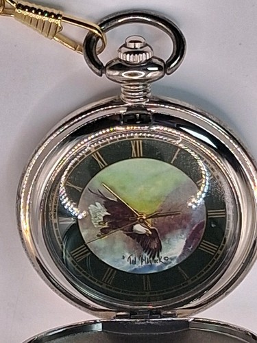 Franklin Mint The Alaska Chilkit Bald Eagle Preserve Pocket Watch Quartz - Picture 3 of 7