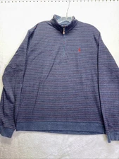 Johnnie-O men’s quarter zip pullover large navy blue red stripe
