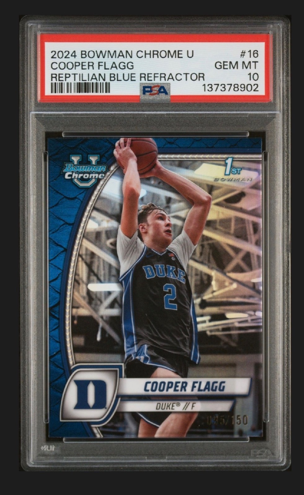 2024 BOWMAN CHROME U #16 COOPER FLAGG REPTILIAN BLUE REFRACTOR 35/150 PSA10