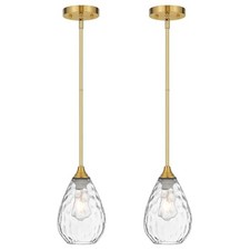 Brushed Gold Pendant Lights Kitchen 1-Light, 2 Pack Brushed Gold + Clear Glass