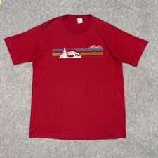 Vintage Jerzees Alaska Graphic T-Shirt Mens Large Red Single Stitch Made in USA