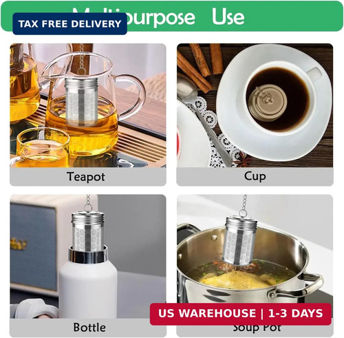 2 Pack Stainless Steel Tea Infusers, Extra Fine Mesh Strainers with Drip Trays,  - Picture 5 of 7