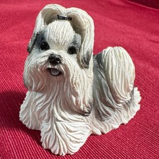Shih Tzu Dog Puppy Figurine White Gray Shih Tzu Dog Small Statue Room Decor