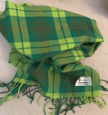 Vintage Highlands 100 Wool Green Tartan Plaid Scarf 63" x 15" Made In Scotland