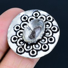 Crystal Quartz Gemstone Handmade 925 Sterling Silver Jewelry Ring Size 7