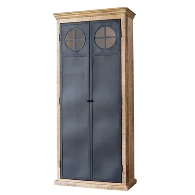 Schrank DEU 90cm Design Dielenschrank massiv Mangoholz & Eisen Industrial - Bild 1 von 4