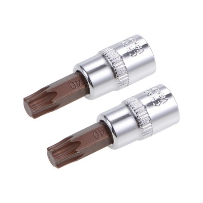 1/4-Inch Drive Bit Socket Torx T40 S2 Steel 38mm Length 2 Pcs
