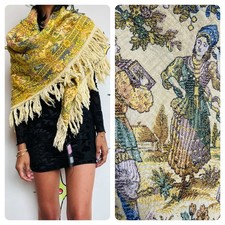 Antique 19th Century Russian Silk Tapestry Shawl   Woven Fringe Folk Textile